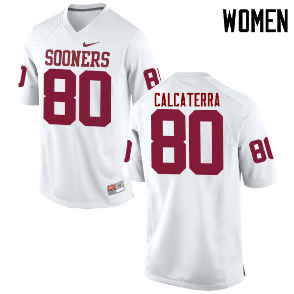 Women Oklahoma Sooners #80 Grant Calcaterra College Football Jerseys Game-White - Click Image to Close